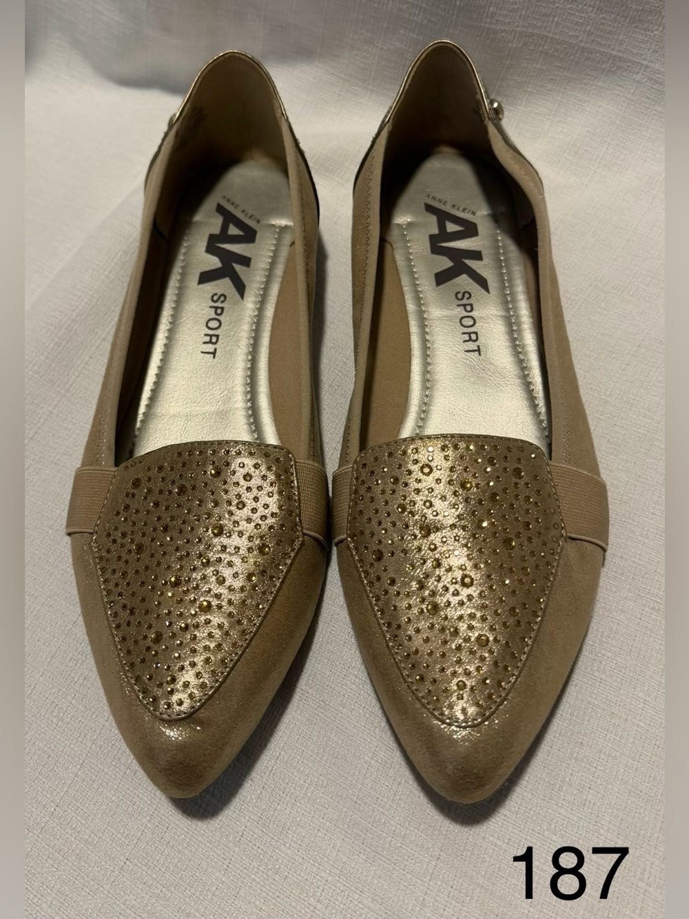 Anne Klein sport Metallic Gold Pointed Toe Loafers Sz 9.5 formal party church - Picture 2 of 10